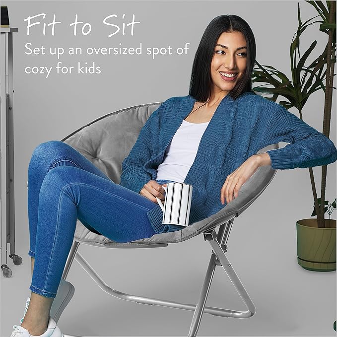 Urban Lifestyle Oversized Urban Comfort Microsuede Saucer Chair Adult Lounge Seating Soft Plush Accent Furniture Living Room Relaxation Lightweight Portable Grey