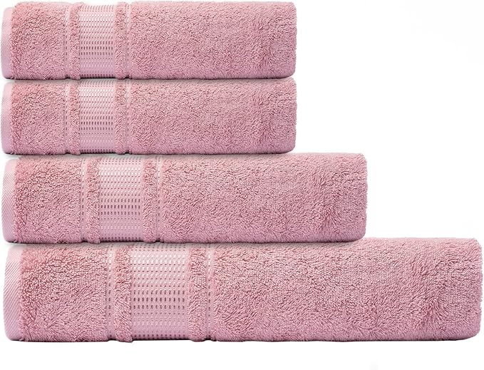 Melissa Linen, 8 Piece Towel Set, 2 Bath Towel 2 Hand Towel 4 Fingertip Towels, 100% Turkish Cotton Towels for Bathroom, Absorbent, Quick Dry, Durable and Soft, Dusty Pink