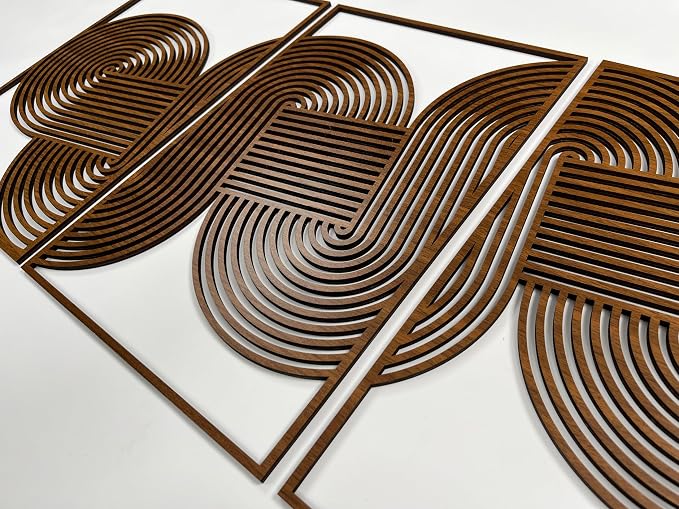 Living Room Wall Art for Mid Century Modern Interiors, Triptych Boho Wall Panels, Geometric Circle Loop Wooden Wall Decor, Home Gift for Bedroom