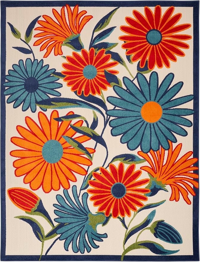 Nourison Home Aloha Multicolor 7'10" x 10'6" Area Rug - Easy Clean, Non Shedding, Bed Room, Living Room, Dining Room, Kitchen (8' x 11')