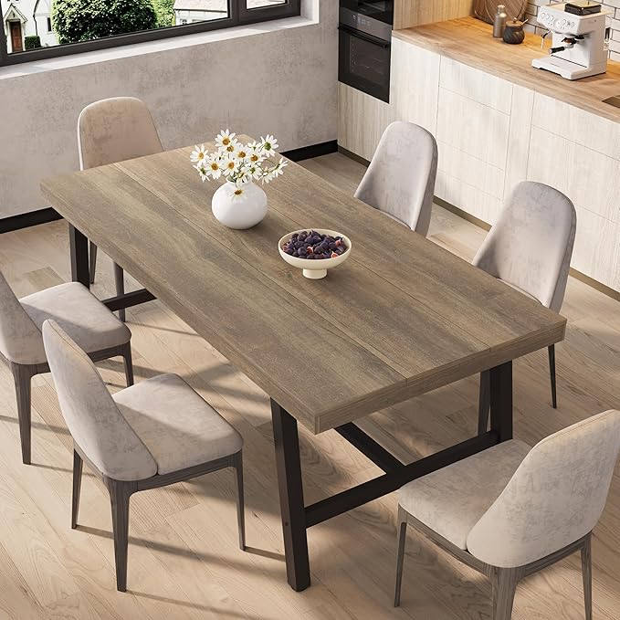 GarveeHome Industrial Dining Table for 6-8 People, 70.87" Long Wooden Kitchen Table with Sturdy Metal Frame & Pear Finish, Seats 6 Rectangular Counter for Dinner, Kitchen, Dining Room-Rustic Pear