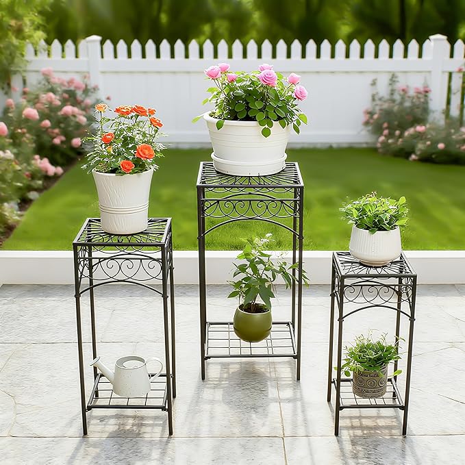 29.5-Inch Metal Indoor Plant Stands - 3-Piece Stylish Iron Plant Holder Set for Indoor & Outdoor Use - Durable Flower Pot Stands Perfect for Balcony, Patio, and Home Decoration plant stand set
