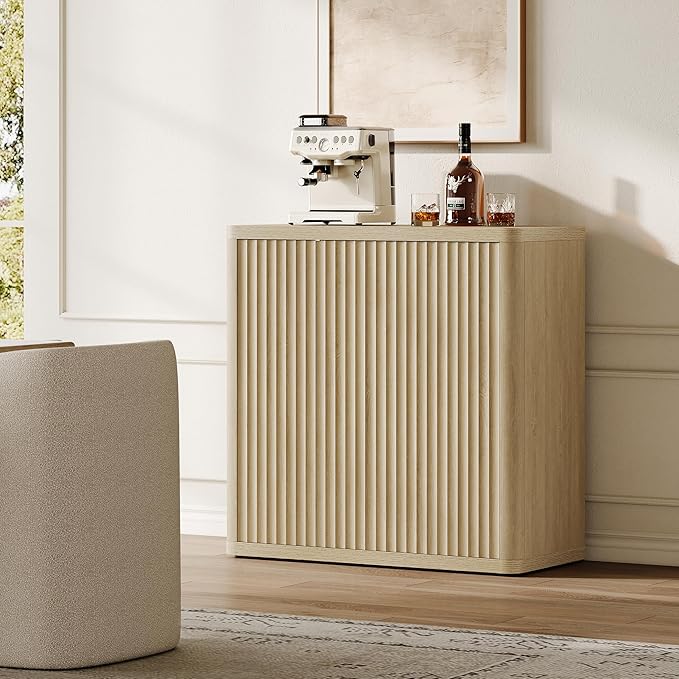 SICOTAS Buffet Cabinet with Storage Sideboard Accent Modern Credenza with Doors & Shelves Fluted 34.6" Tall Media Console Mid Century Coffee Bar Table for Living Room Kitchen Dining Room Hallway