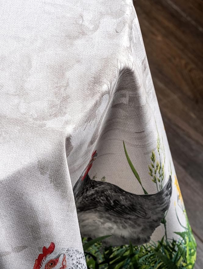 Maison d' Hermine Table Cloth Round Table 100% Cotton 63 Round Inches Tablecloth Reusable Decorative for Dining Room Farmhouse Home Valentines Day Decorations Spring Summer - Basse Cour