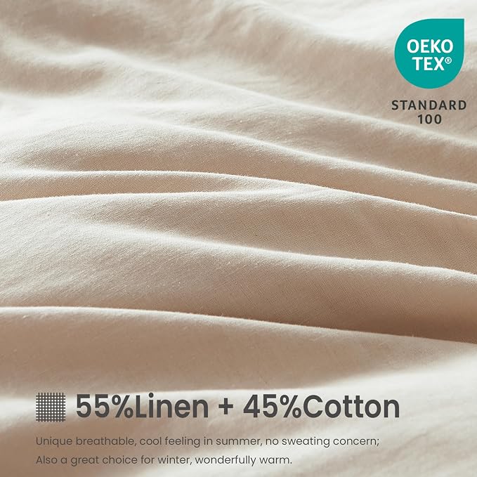 FALUCA French Linen Blend Duvet Cover Set 3Pcs King (104"x92") - Soft, Breathable, Cooling Farmhouse Bedding for Hot Sleeper (King, Linen)