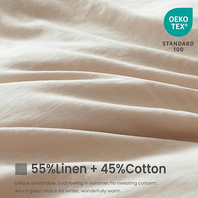 FALUCA French Linen Blend Duvet Cover Set 3Pcs Queen (88"x92") - Soft, Breathable, Cooling Farmhouse Bedding for Hot Sleeper (Queen, Linen)