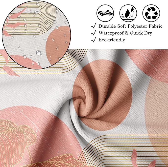 Coral Shower Curtain White and Peach Color Shower Curtains for Bathroom Decor Abstract MCM Girls Bath Curtain Set, Waterproof Fabric with Hooks 70 x 84 Inch