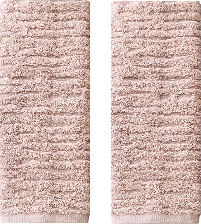 SKL Home CloudSoft 100% Cotton Luxury 2-Piece Hand Towel Set, 600 GSM, Ultra Plush & Absorbent, Blush Pink