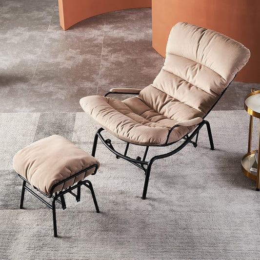 ovios Glider Rocking Chair with Ottoman, Mid-Century Modern Recliner Chair with Footrest, Comfy Gliding Rocker Lazy Accent Armchair for Living Room Bedroom, Cloud Flannel Velvet, Beige