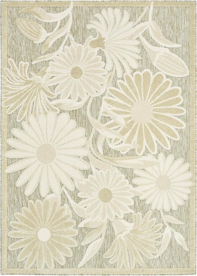 Nourison Home Aloha Ivory Sage 5'3" x 7'5" Area Rug - Easy Clean, Non Shedding, Bed Room, Living Room, Dining Room, Kitchen (5' x 8')