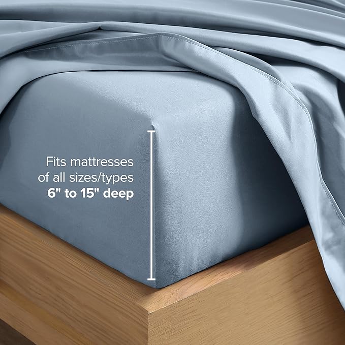 Bare Home Full XL Sheet Set - 1800 Ultra-Soft Microfiber Full Extra Long Bed Sheets - Double Brushed - Deep Pockets - Easy Fit - 4 Piece Set - Bedding Sheets & Pillowcases (Full XL, Dusty Blue)