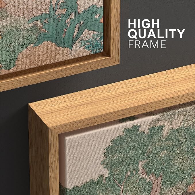 wall26 Framed Print Wall Art Set Vintage Japanese Garden Landscape Decorative Minimal Relax/Zen for Living Room, Bedroom, Office - 16"x24"x3 NATURAL
