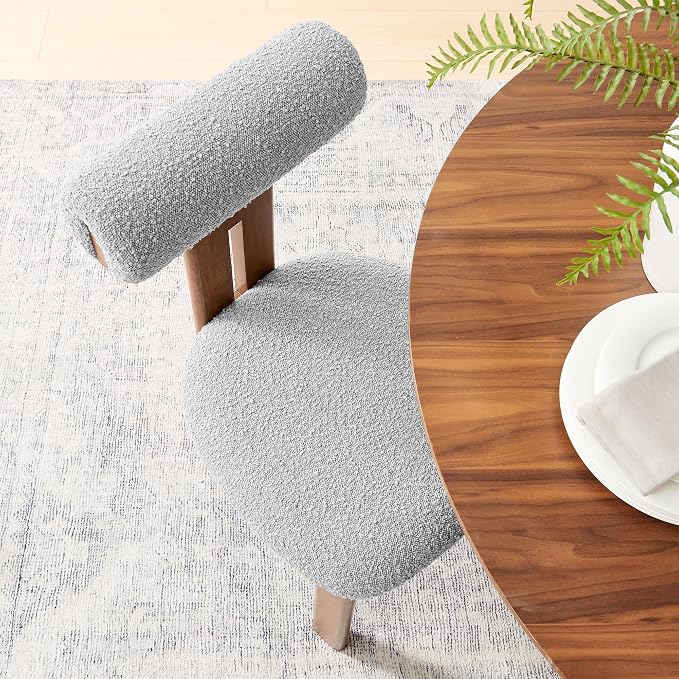 Modway Torian Upholstered Boucle Dining Chairs Set of 2 in Walnut Light Gray - 3-Legged Farmhouse Kitchen Chairs - Mid-Century Modern Armless Accent Chairs - Comfortable Side Chairs with Wood Legs