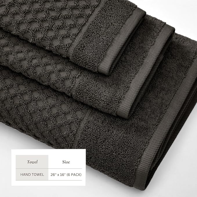 Great Bay Home Hand Towels - 100% Cotton 6 Pack 26x16 Hand Towel Set - Absorbent, Durable, Quick-Dry Towels for Bathroom (Midnight)