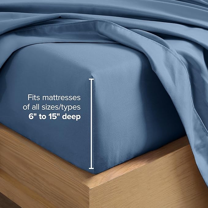 Bare Home Split King Sheet Set - 1800 Ultra-Soft Microfiber Bed Sheets - Double Brushed - Deep Pockets - Easy Fit - 5 Piece Set - Bedding Sheets & Pillowcases (Split King, Coronet Blue)