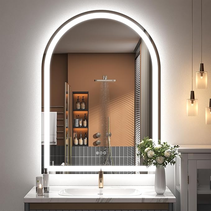 Arched LED Bathroom Mirror 32x42 Inch, Dimmable Backlit Bathroom Mirror, LED Lighted Vanity Mirror, Anti-Fog, 3 Colors, Memory, Shatter-Proof, ETL Listed