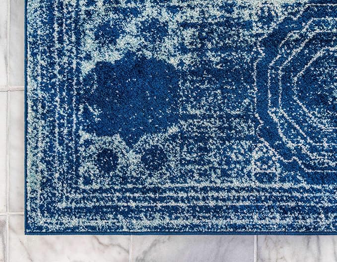 Unique Loom Bromley Collection Area Rug - Wells (2' x 3' 1" Rectangle, Navy Blue/ Ivory)