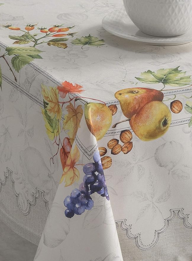 Maison d' Hermine Table Cloth Rectangle Table 100% Cotton 60 x 90 Inches Fall Tablecloth Reusable Everyday Use for Thanksgiving Christmas Decorations Dining Farmhouse Party (Fruit D'Hiver)
