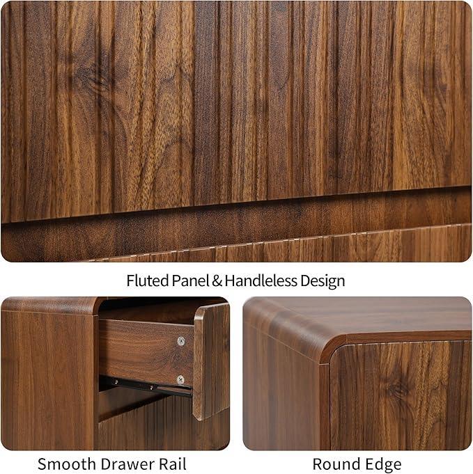 Flute 2 Drawer Dresser,Mid Century Modern Small Nightstand with 2 Drawer for Bedroom, Wood Side Table with Curved Profile for Living Room,Hallway,Enterrway