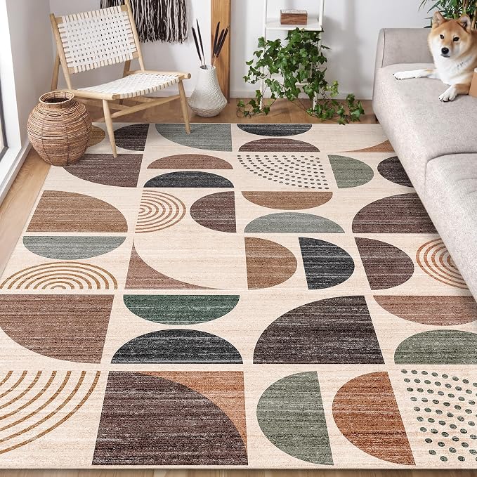 MUJOO 5x7 Area Rugs Washable,Boho Rugs for Living Room Bedroom Play Room,Large Throw Floor Carpet Non Slip Soft Modern Abstract Brown
