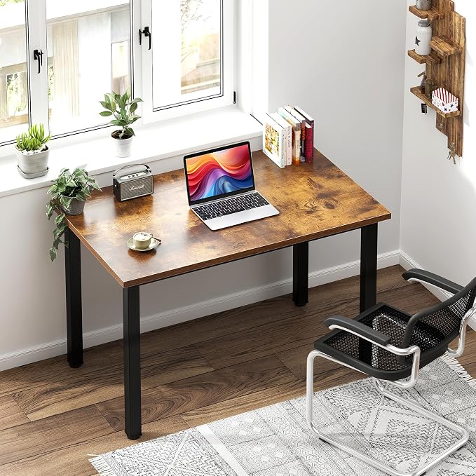 Need Small Desk, 31.5 inch Sturdy Writing Desk for Small Spaces, Computer Desk Teens Desk Study Table Laptop Desk Home Ofice Desk, Black Metal Frame, Rustic Brown