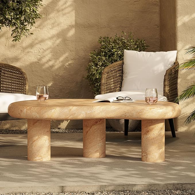 Modway Elowen Kidney Bean Shape Coffee Table in Travertine