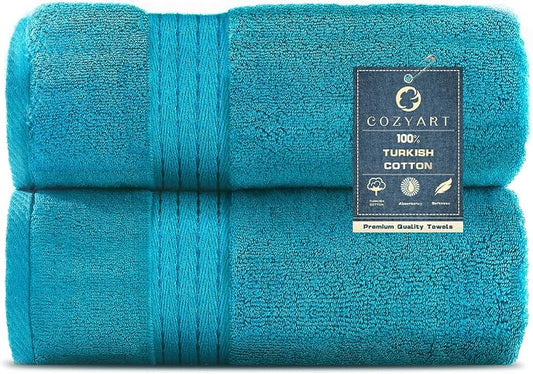 COZYART Crystal Teal/Peacock Blue Bath Towels for Bathroom 2 Pcs, 27x54 Cotton Bath Towel Set Super Soft Highly Absorbent Durable 650 GSM Shower Towels for Daily Use