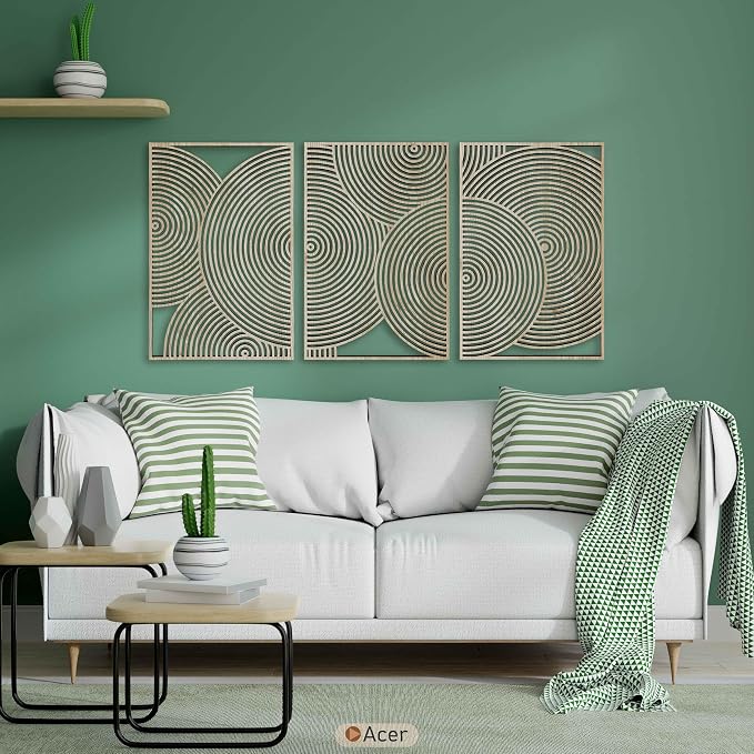 Geometric Wood Wall Art Modern, Mid Century Circular Wooden Decor, Abstract Overlapping Circles for Boho Interiors, Housewarming Gift for Living Room and Bedroom