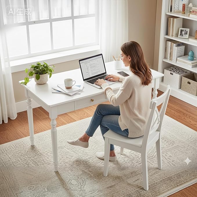 French Country Desk, 31.5" White Writing Desk with Drawers, Small Space Desk for Home Office, Easy Assembly