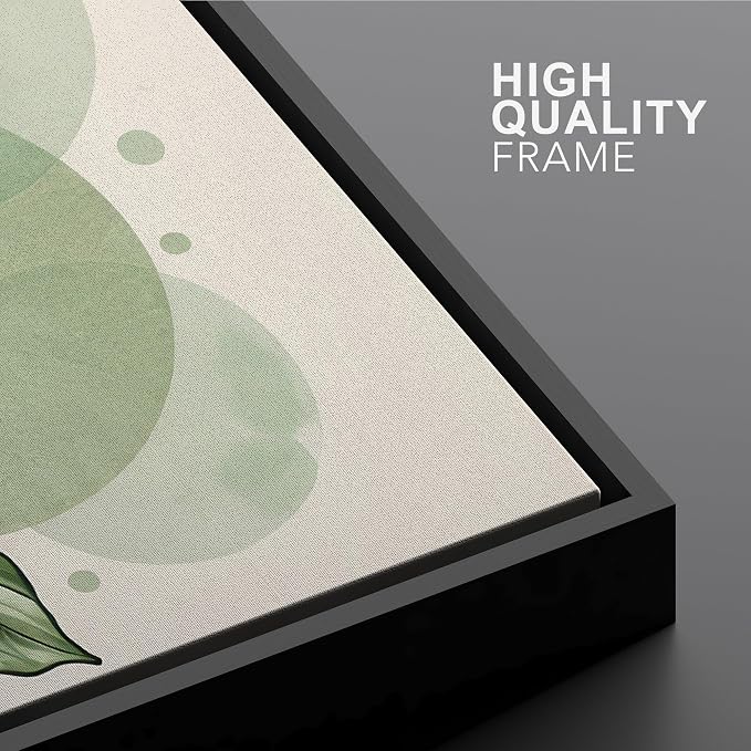 Woodrose Framed Canvas Print Wall Art Green Monstera Leaves Botanical Illustrations Modern Art Minimalist 3D Colorful Ultra for Living Room, Bedroom, Office - 24"x36" BLACK