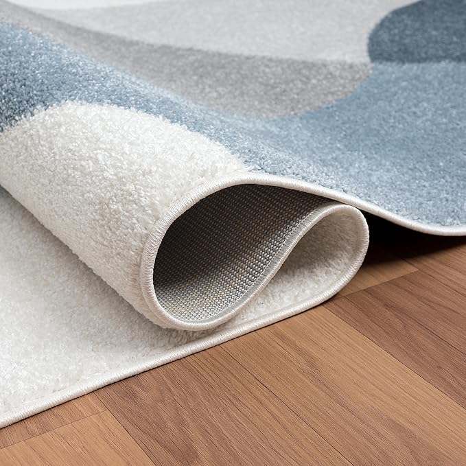 Abani Deco Collection Area Rug - Cream/Blue Mid-Century Design -5'3" x 7'6"(5'x8') - Easy to Clean - Durable for Kids and Pets - Non-Shedding - Medium Pile - for Living Room, Bedroom & Office