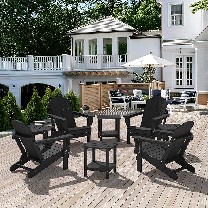 SERWALL Double Adirondack Side Set of 4, Table Rectangular End Table, Black