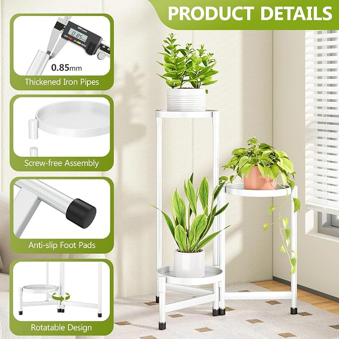 Cawukege 3 Tier Plant Stand Indoor, Tiered Plant Stand Outdoor for Multiple Plants, Corner Plant Shelf for Patio Balcony Porch Garden Living Room House,White