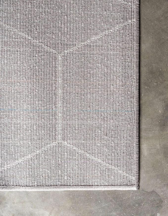 Unique Loom Trellis Frieze Collection Area Rug - Geometric (2' x 10' Runner, Light Gray/ Ivory)