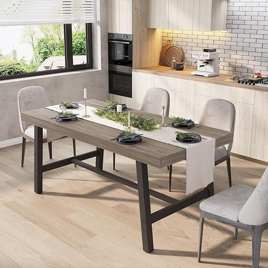 GarveeHome Industrial Dining Table for 4-6 People, 63" Long Wooden Kitchen Table with Sturdy Metal Frame & Black Finish - Seats 4 Rectangular Counter for Dinner, Kitchen, Dining Room - Grey Walnut