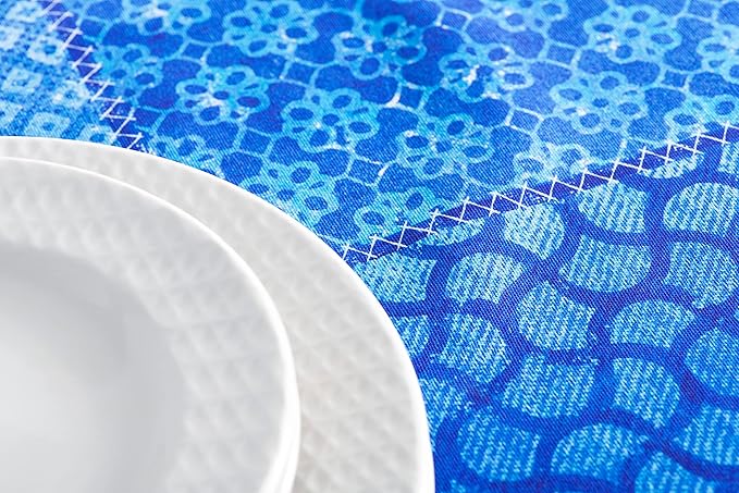 Maison d' Hermine Table Cloth Rectangle Table 100% Cotton 60 x 120 Inches Tablecloth Reusable Decorative for Dining Room Farmhouse Home Valentines Day Decorations Spring Summer - Indigo Love