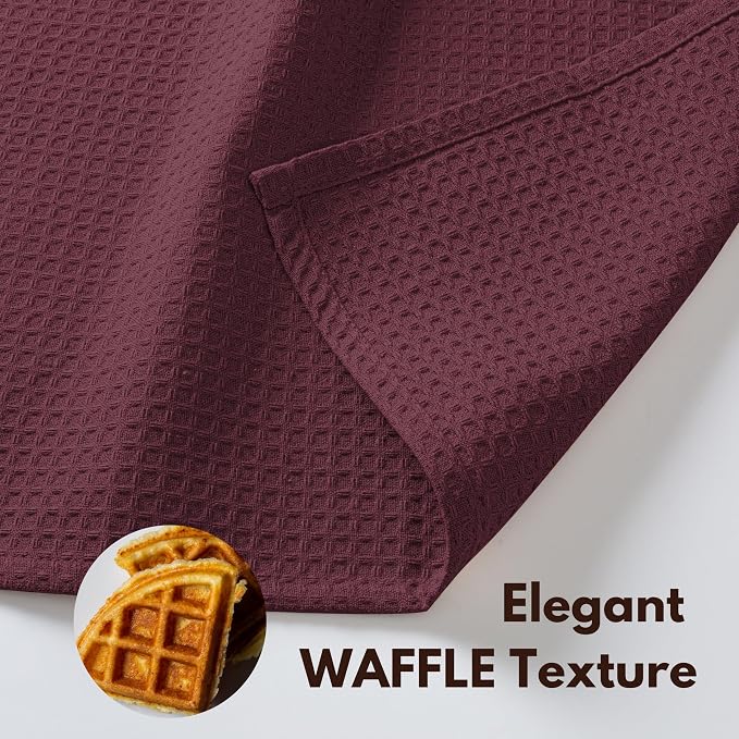 Native Fab Kitchen Towels & Dish Cloth Set, 100% Cotton, 8 Piece, Absorbent, Durable, Washable, Quick Drying Towel for Cleaning, Cooking, Baking - Ideal for Home, Bars & Everyday Use - Burgundy Wine