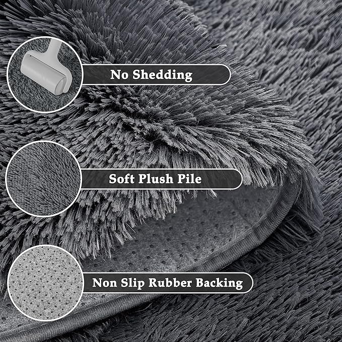 8x10 Area Rug for Living Room, Modern Grey Shag Shaggy Plush Carpet Washable Non-Slip Large Rug Super Soft Indoor Fuzzy Fluffy Carpet for Bedroom Home Aesthetic Decor