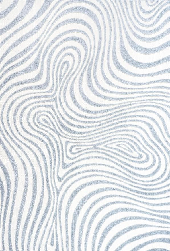 JONATHAN Y Maribo High-Low Abstract Striped Indoor/Outdoor Area Rug 5x8, Light Blue/Ivory, Contemporary, Vintage, Bohemian, Glam, Bedroom, Kitchen, Living Room, Non Shedding (SCN103C-5)