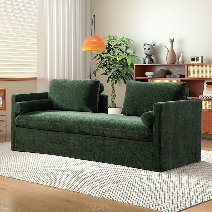 Chifee & Vingol 82.68" Oversized Chaise Lounge Indoor Modern Upholstered 2-Seater Daybed Sofa Bench with Pillows & Armrests Lounge Sleeper Sofa for Living Room Bedroom Office,Green