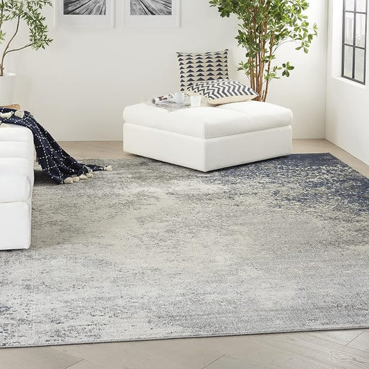 Nourison Home Passion Charcoal/Ivory 9' x 12' Area-Rug, Modern, Abstract, Easy-Cleaning, Non Shedding, Bed Room, Living Room, Dining Room, Kitchen (9x12)