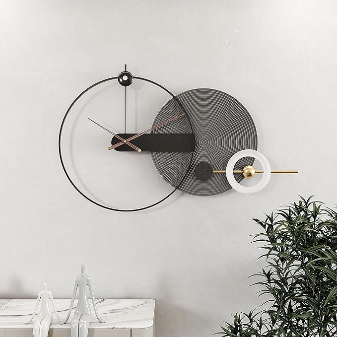 Mid Century Modern Large Silent Wall Clock Non Ticking for Living Room, 40 inch Giant Decorative Round Black Clock for Wall, Big Unique Metal Fancy Clock Wall Decor for Bedroom Entryway
