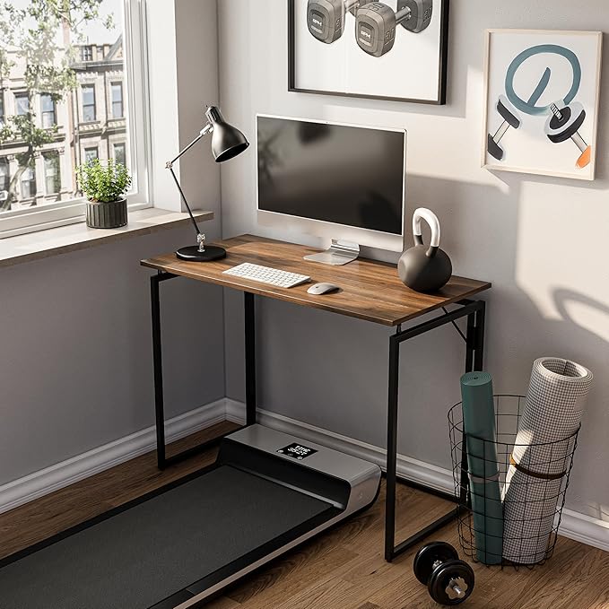 alawooder Folding Desk - 39.4” Wood Top Foldable Desk for Small Spaces | No Assembly Required Compact Desk for Home Office, Writing, and Study