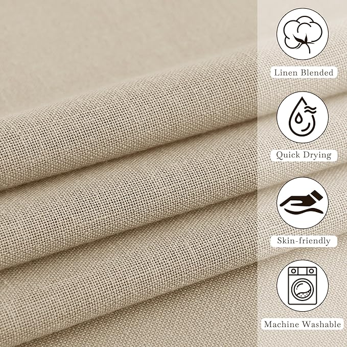 KGORGE Linen Shower Curtain - Semi Sheer Lightweight Button Hole Half Privacy Quick Dry Shower Curtains for Bathroom Bathtub Decor, Angora, 72 x 90 inches Long, Hooks Included
