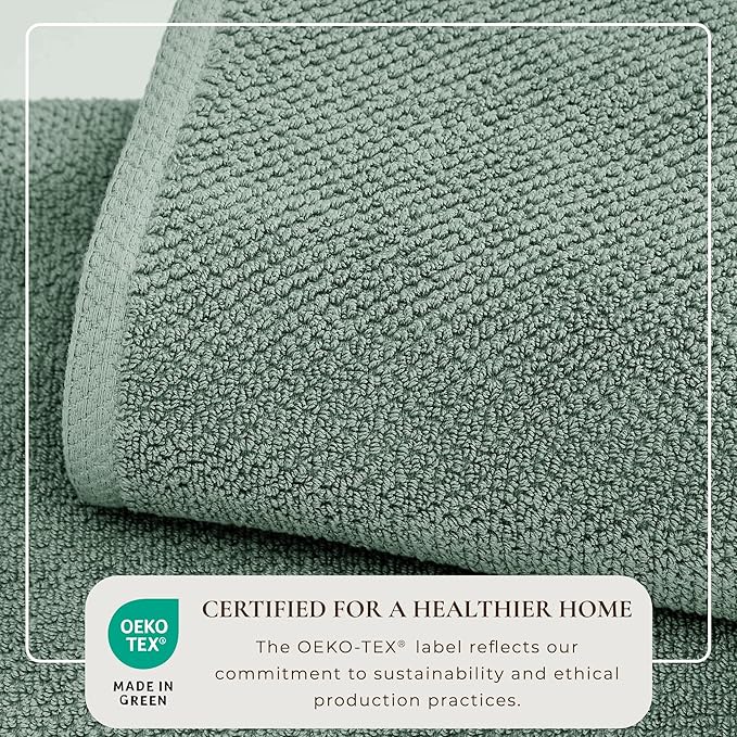 Great Bay Home Green Washcloth- 100% Cotton 13x13 Wash Cloth - Absorbent, Quick-Drying, Durable Face Towels for Bathroom Decor - Low-Twist, Two-Ply Fibers (Eucalyptus).