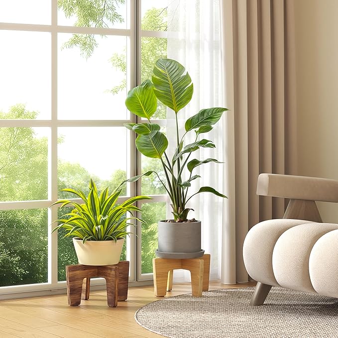 Plant Stand Indoor Outdoor, Plant Holder Sturdy Single Flower Pot Stand Planter Stand Stool Display Decorative for Desktop Counter Room (Natural 10")