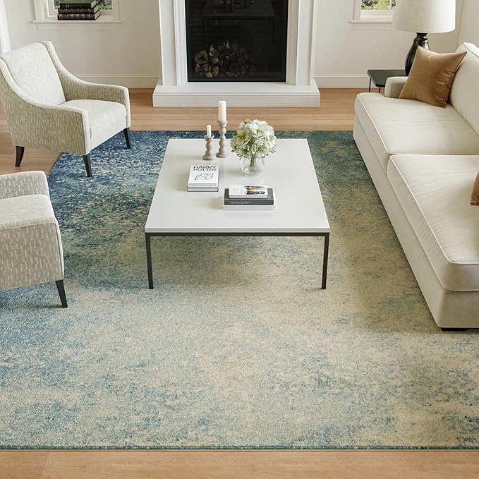 Nourison Home Passion Navy/Light Blue 6'7'' x 9'6'' Area-Rug, Modern, Abstract, Easy-Cleaning, Non Shedding, Bed Room, Living Room, Dining Room, Kitchen, (7' x 10')