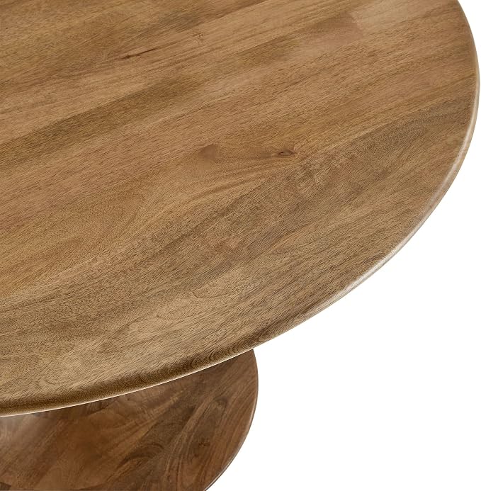 Modway Lippa 48 Inch Round Wood Dining Table in Natural – Solid Mango Wood Tabletop with Pedestal Base - Mid Century Modern Dining Room Furniture - Kitchen Table for 4-6 Person