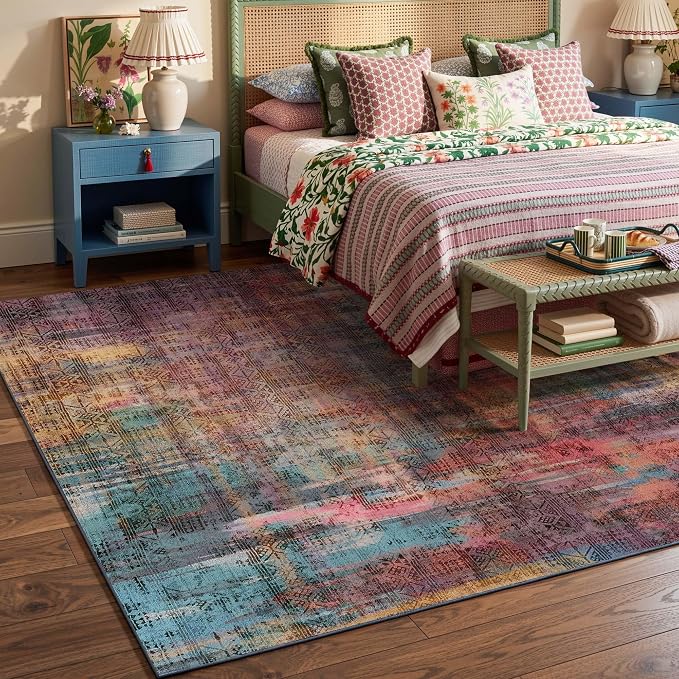 Kokia Abstract Area Rugs 9x12 Bedroom Washable Decor Low Pile Non-Slip Non-Shedding Indoor Brick Ochre Carpet Foldable Stain Resistant Floor Mat Living Room Dining Room, Oslo Cave