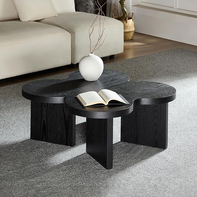 Coffee Table Butterfly Shaped Center Table Wood Modern Accent Table for Living Room Apartment, Black